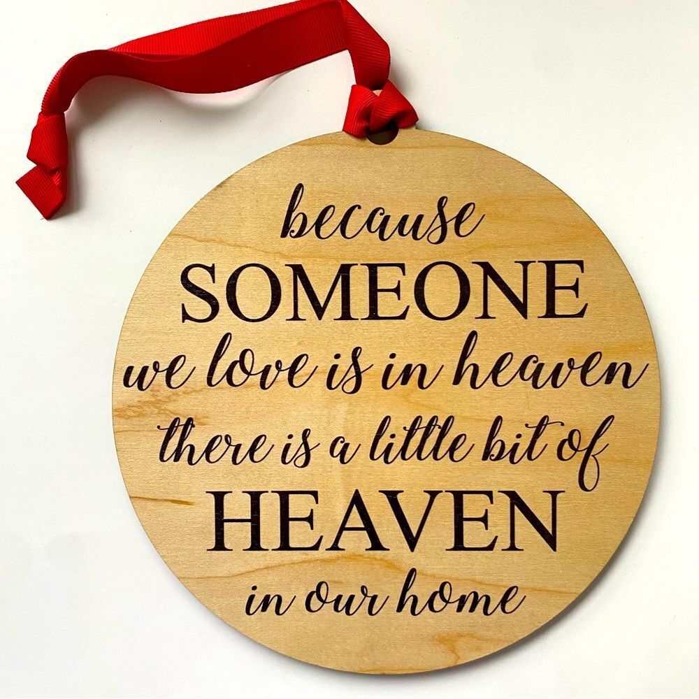 Memorial Heaven Large Wooden round sign/ornament with Red Ribbon, New, loved one